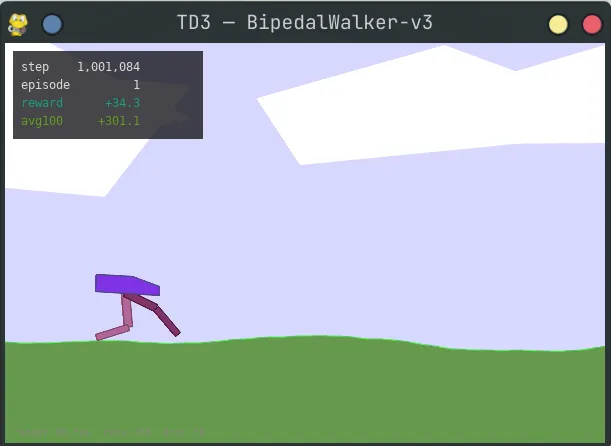 Bipedal walker using TD3PG